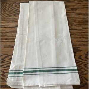 2 Kitchen Tea Hand Towels Light Cotton Green & White Stripes Pakistan 26 x 15